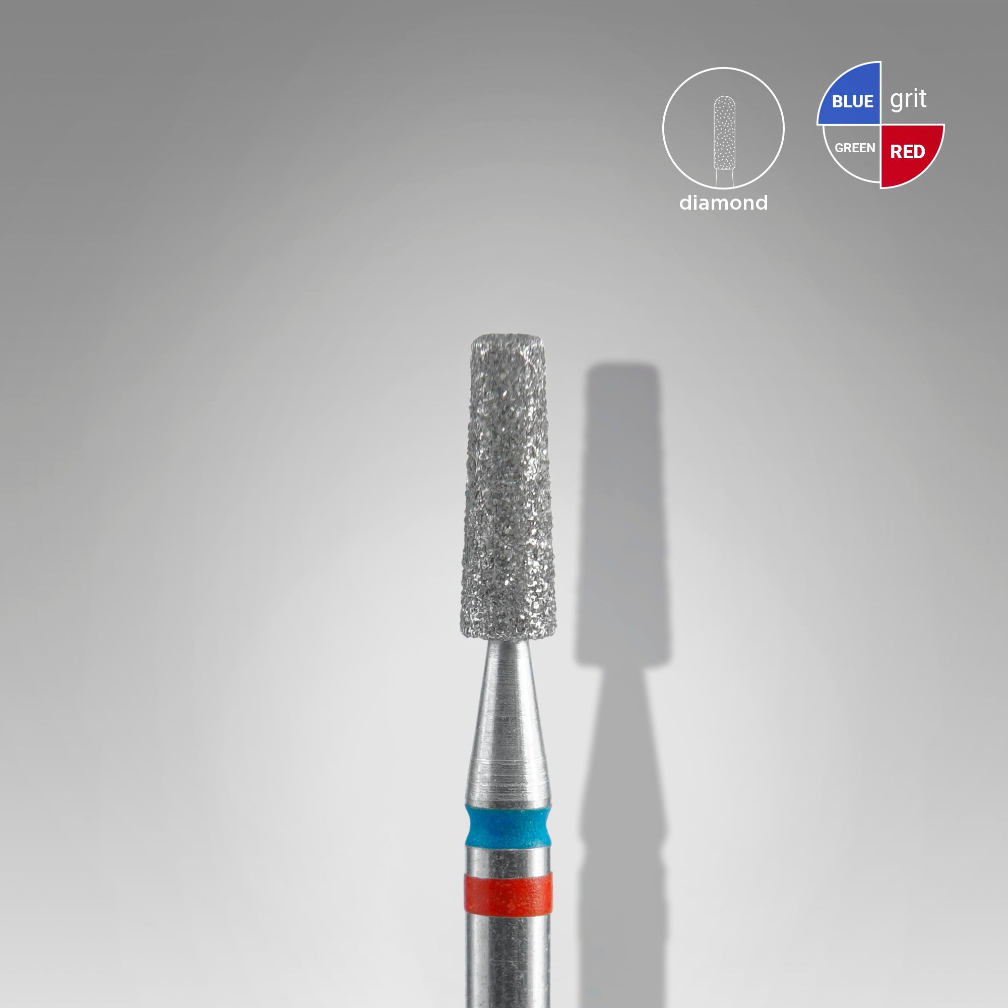 Diamond nail drill bit with blue and red colour bands indicating medium and fine grit — STALEKS EXPERT line