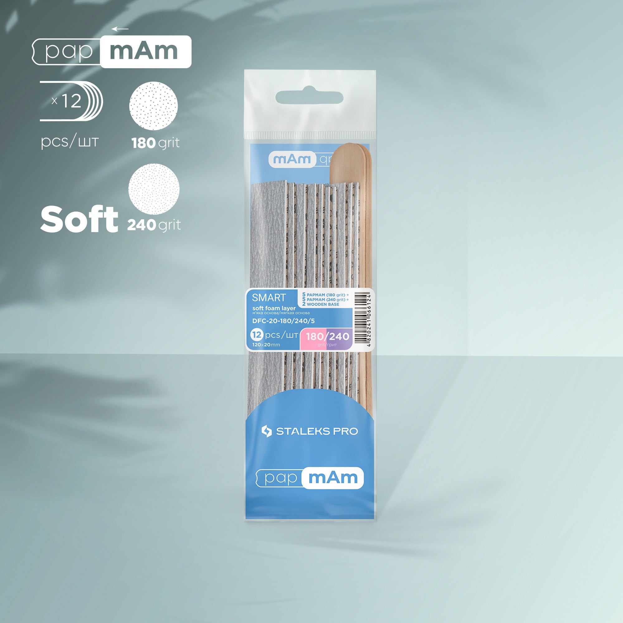 STALEKS PRO DFC-20-180/240/5 papmAm nail file kit, 10 files (180/240 grit) and 2 wooden bases