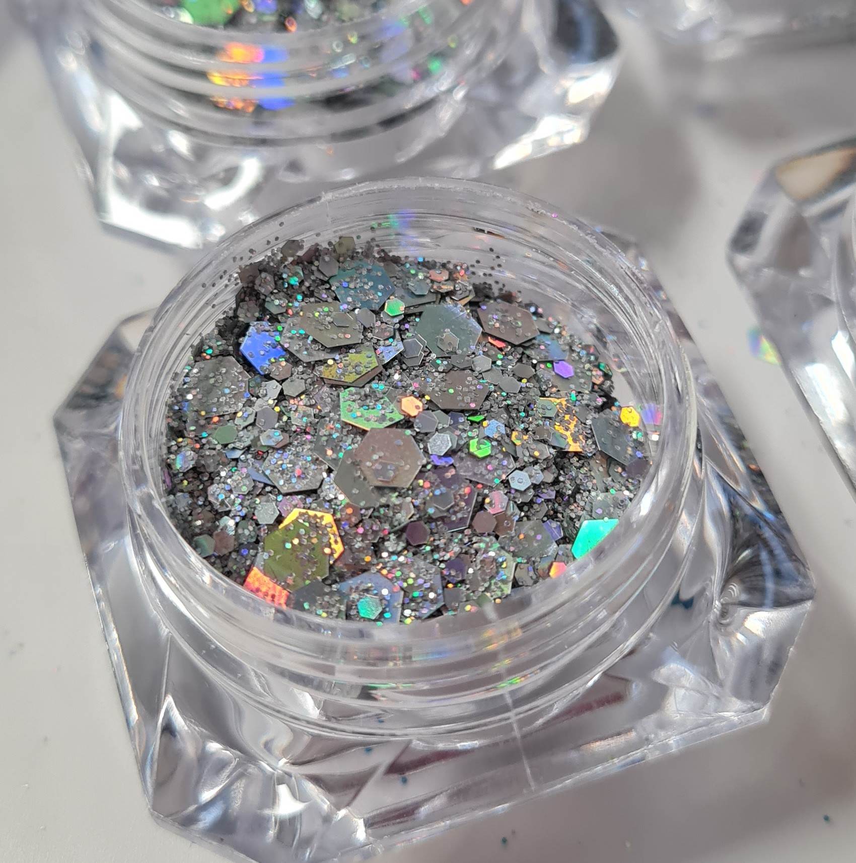 Premium Holographic Effect Glitter flakes, silver image 1