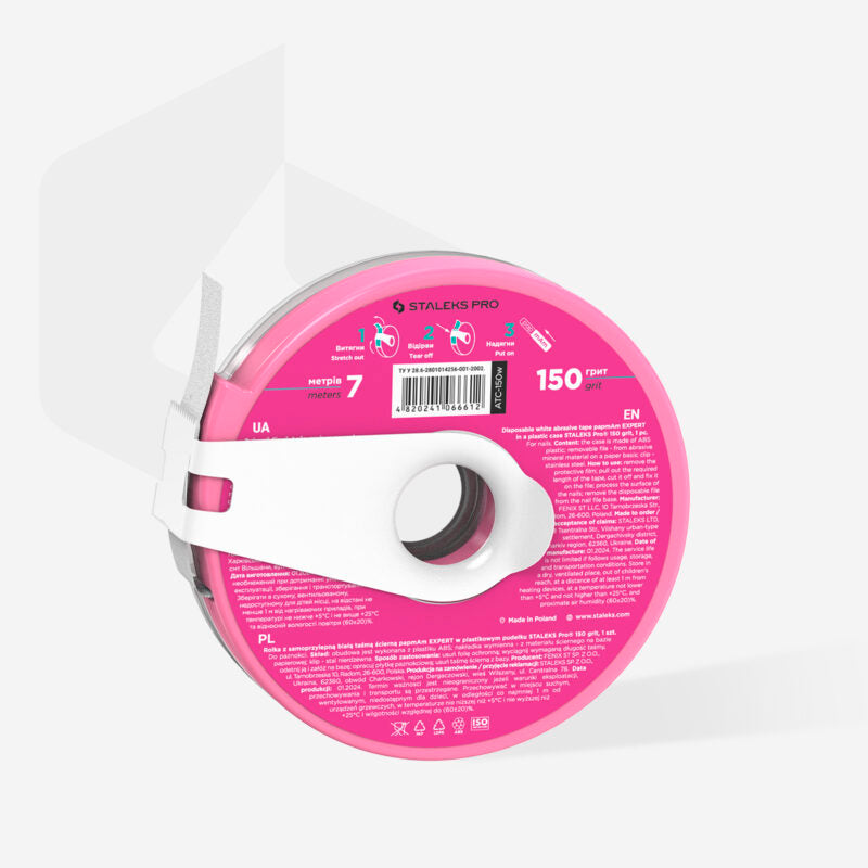 Disposable white abrasive tape papmAm EXPERT 150 grit in a plastic case