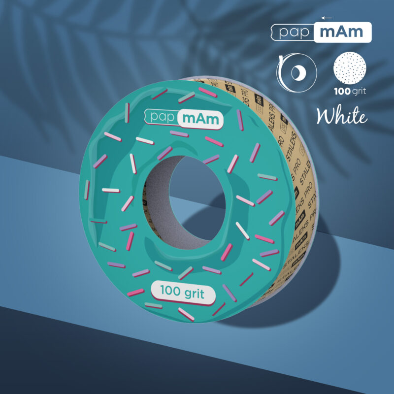 Disposable white abrasive tape papmAm EXPERT 100 grit for the plastic case