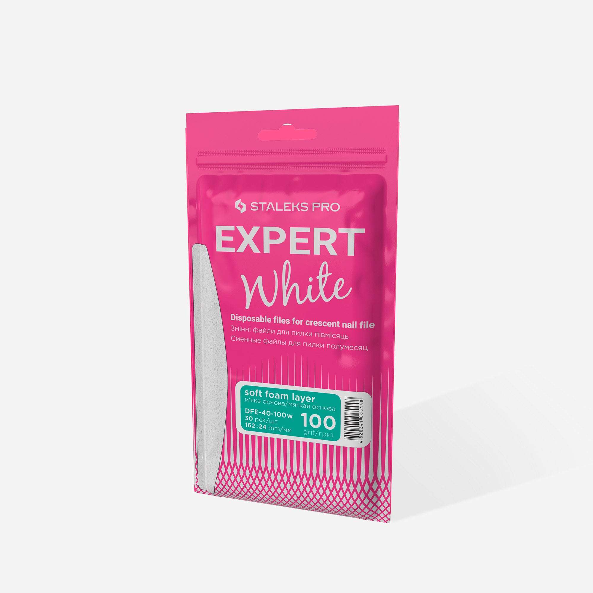 Disposable white files for crescent nail file on a soft foam layer EXPERT 40 100 grit (30 pcs)