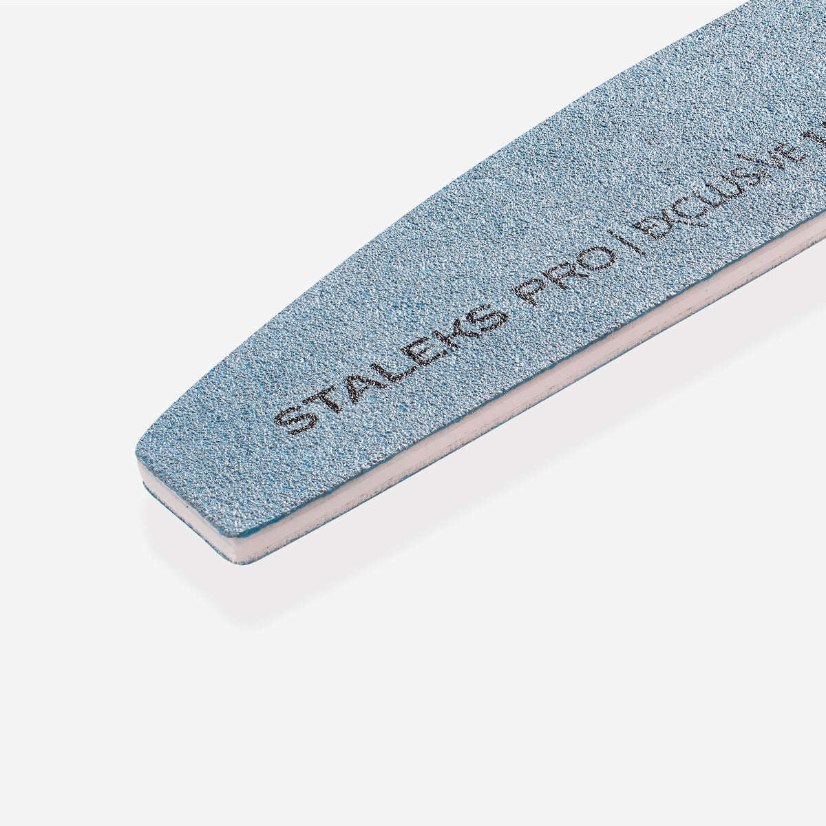 STALEKS EXCLUSIVE NFX-42/9 crescent nail file, 150/150 grit — abrasive surface and cushioned edge close-up