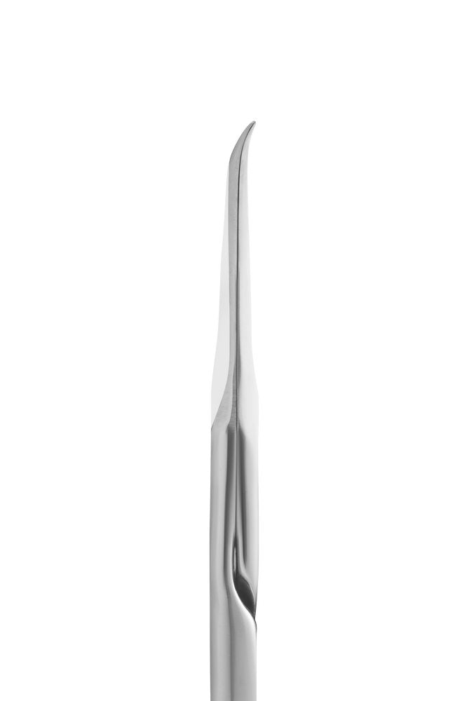 STALEKS EXCLUSIVE SX-31/1m Magnolia cuticle scissors — hook-shaped blade close-up