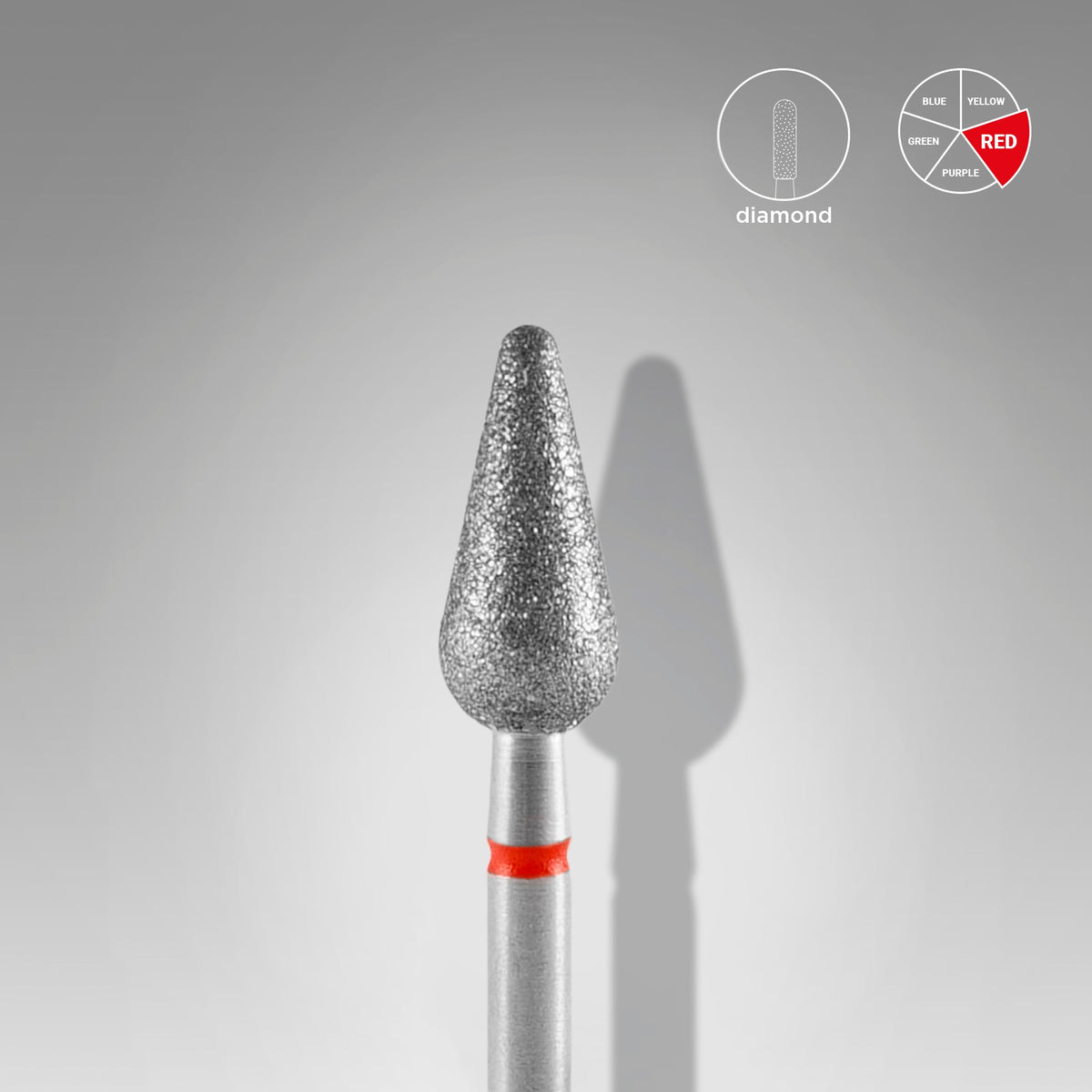 STALEKS FA101R050/12 — Diamond nail drill bit rounded pear red EXPERT diameter 5 mm / working part 12 mm — head detail