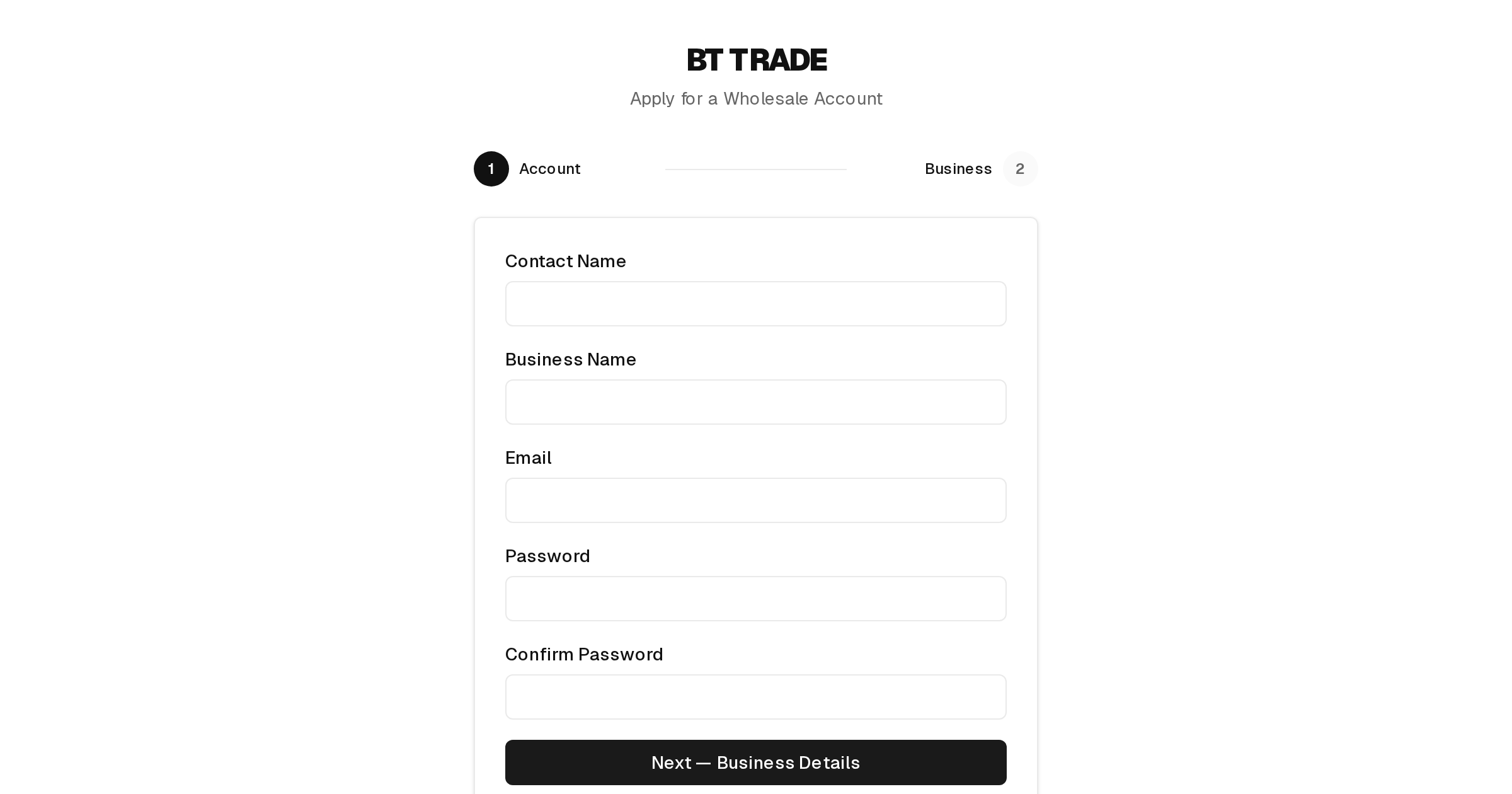 BT Trade wholesale registration form