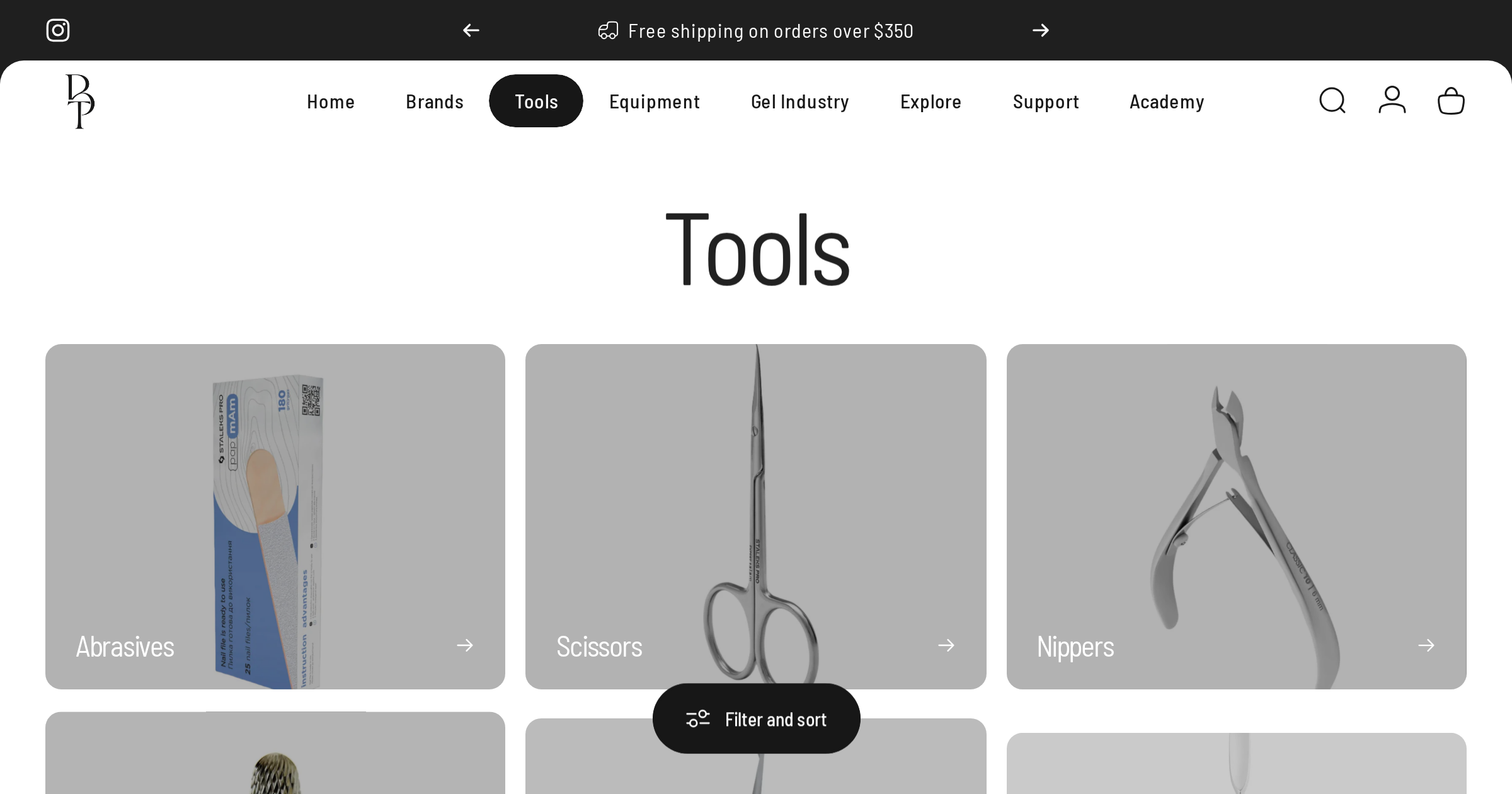 Navigation menu expanded on beautytools.au