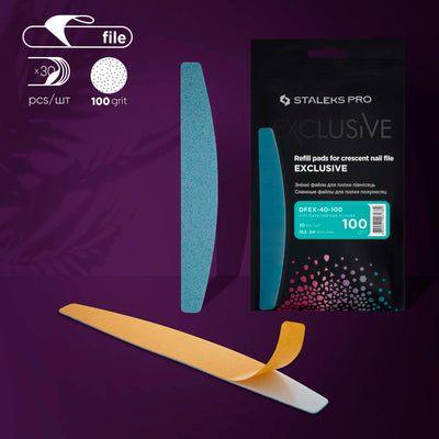 STALEKS PRO EXCLUSIVE DFEX-40-100 disposable crescent nail file refills, soft base, 100 grit, 30 pcs