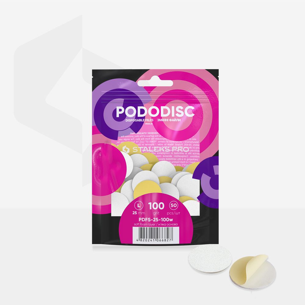 STALEKS PODODISC L PDFS-25-100w disposable white pedicure disc files, soft foam layer, 25mm, 100 grit, 50 pcs (view 3)