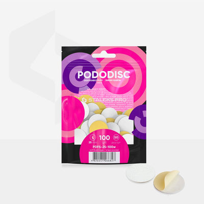 STALEKS PODODISC L PDFS-25-100w disposable white pedicure disc files, soft foam layer, 25mm, 100 grit, 50 pcs (view 3)