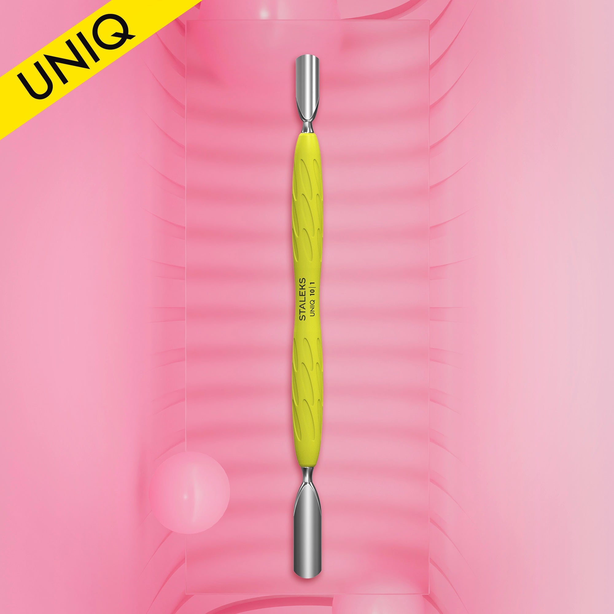 Manicure pusher Gummy with silicone handle UNIQ 10 TYPE 1 (rounded wide and rounded narrow pusher) 