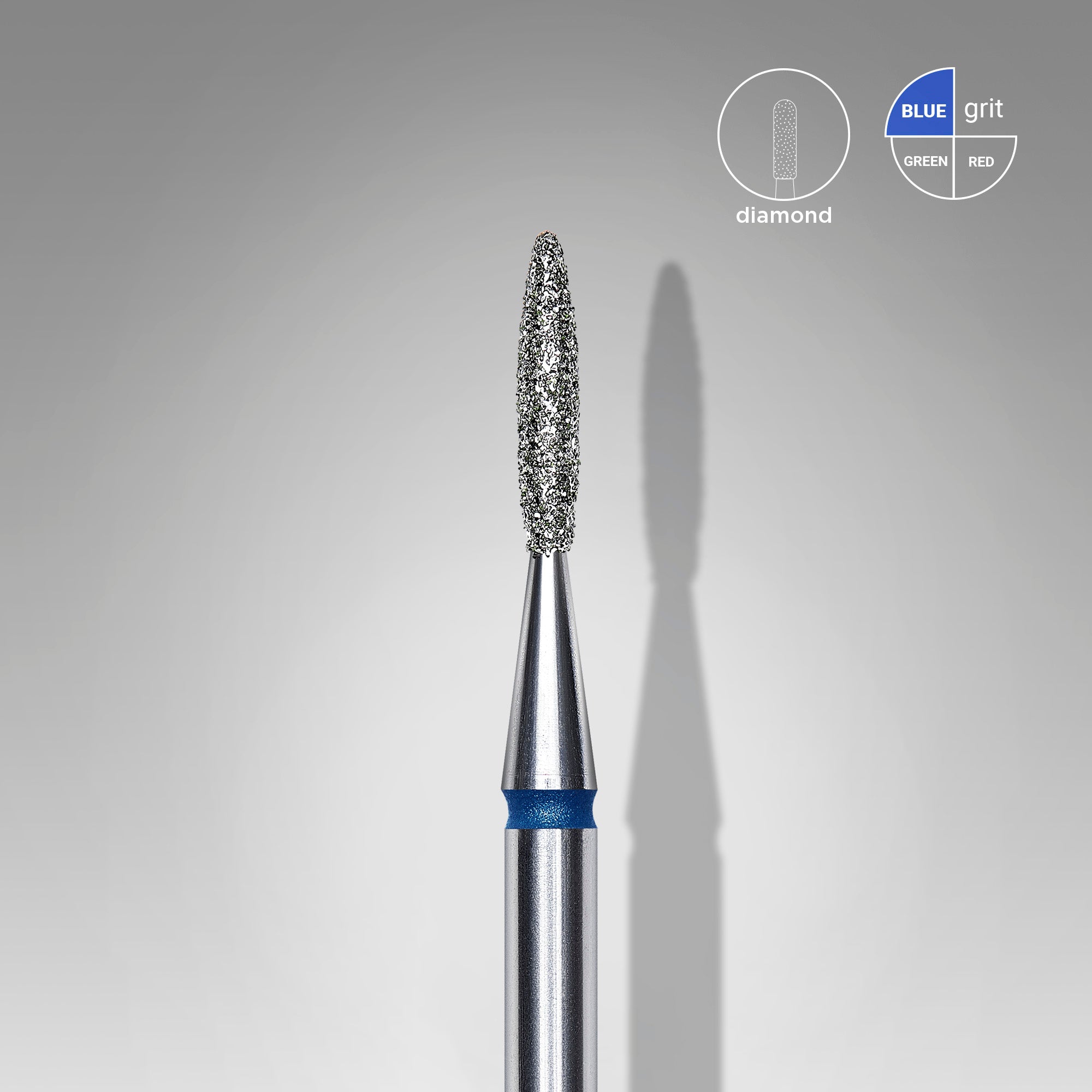 Diamond nail drill bit pointed flame blue EXPERT head diameter 1.6 mm / working part 8 mm