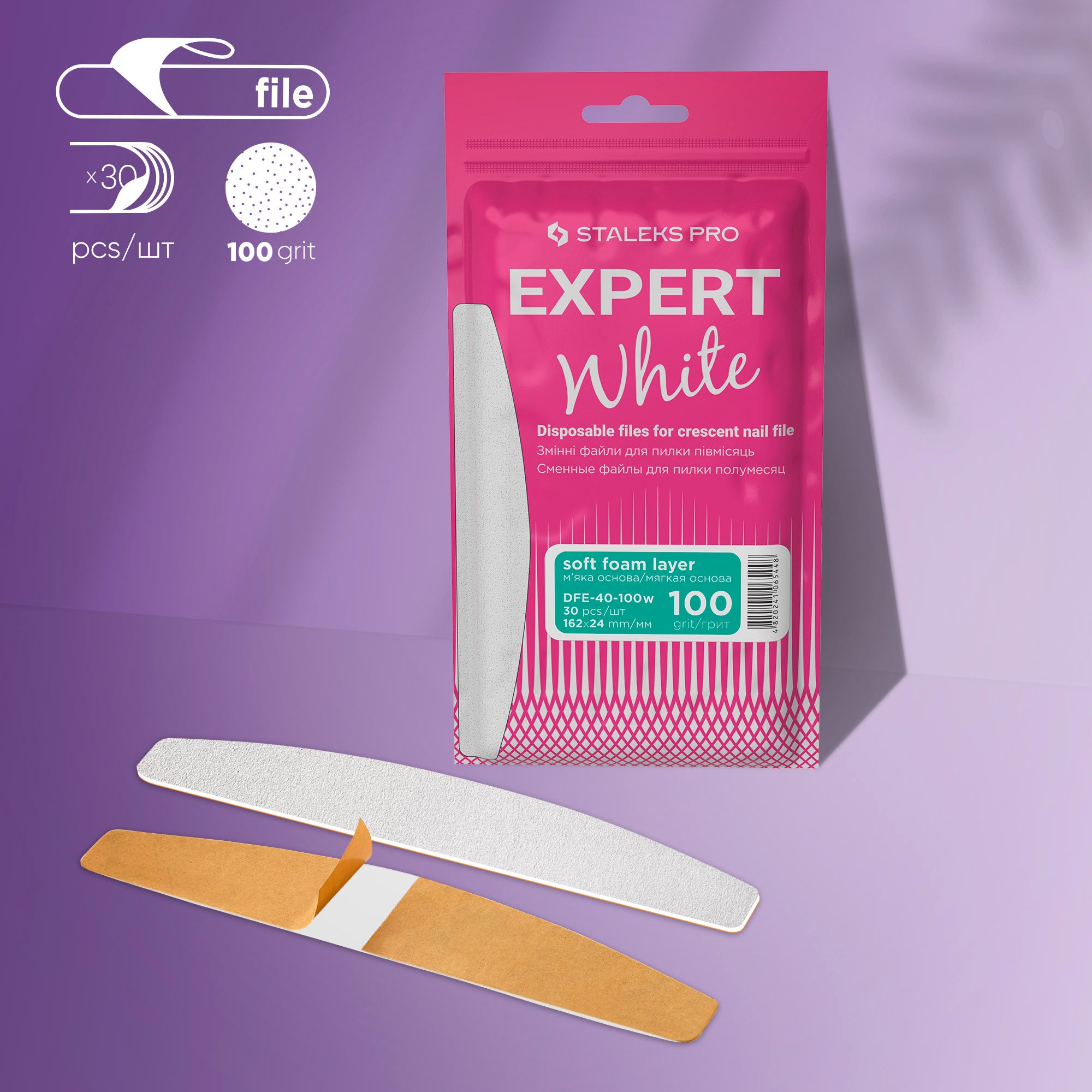 DFE-40-100w White disposable files for crescent nail file (soft base)