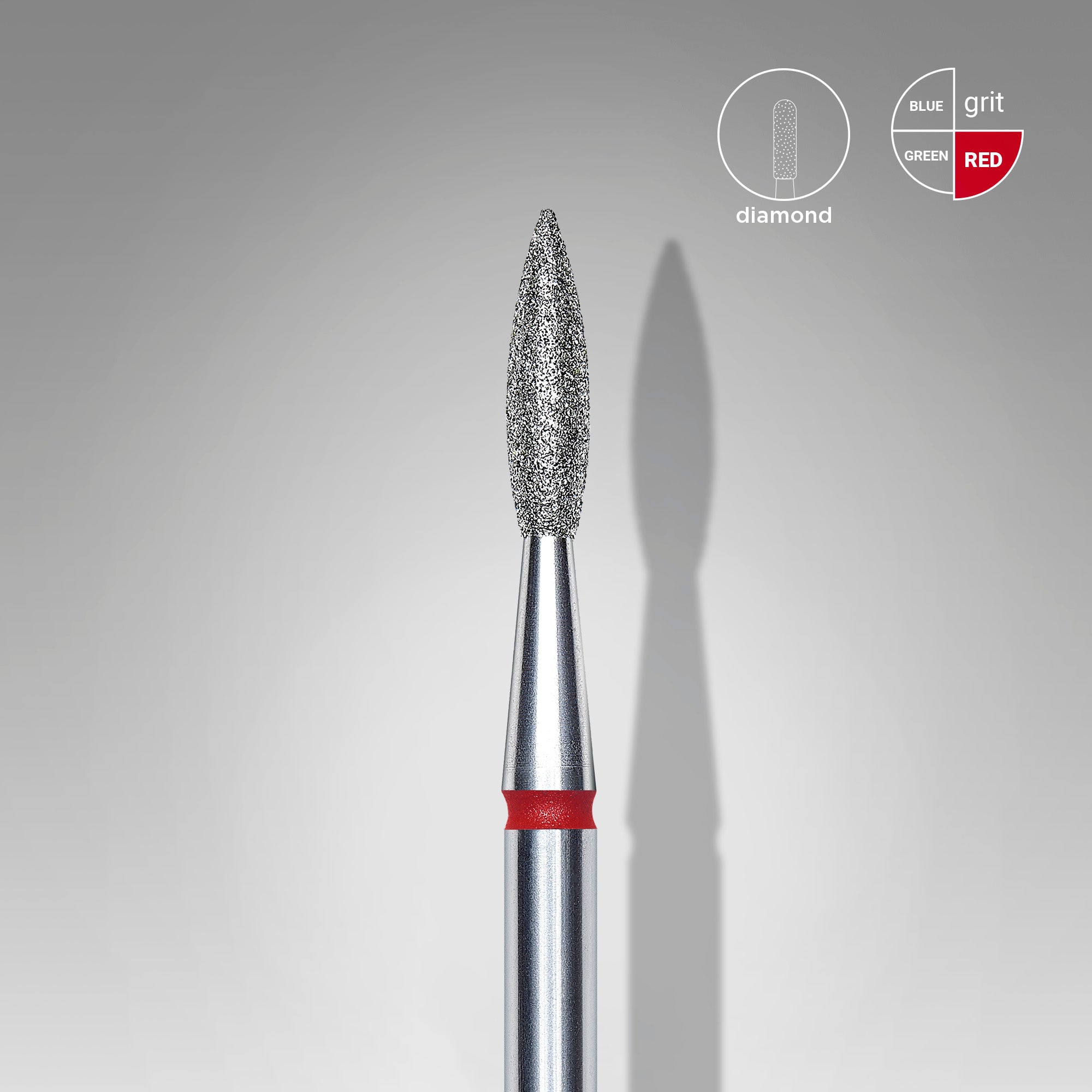 Diamond nail drill bit pointed flame red EXPERT head diameter 2.1 mm / working part 8 mm