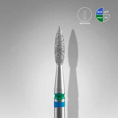Diamond nail drill bit DUO pointed flame blue-green EXPERT head diameter 2,1 mm / working part 8 mm