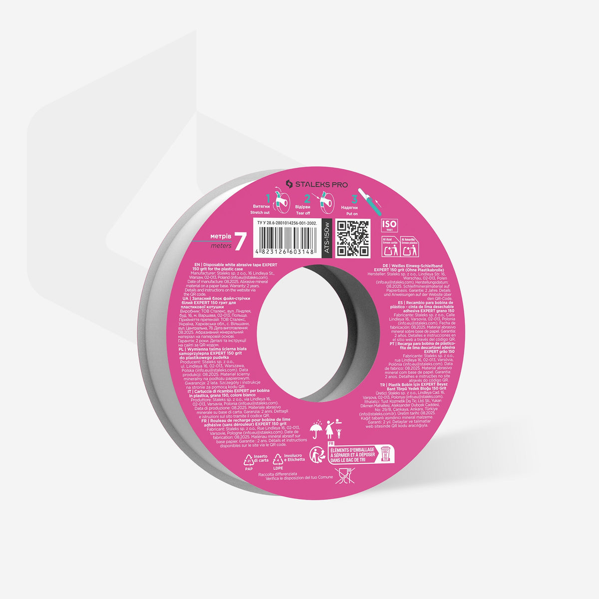 Disposable white abrasive tape EXPERT 150 grit without plastic case