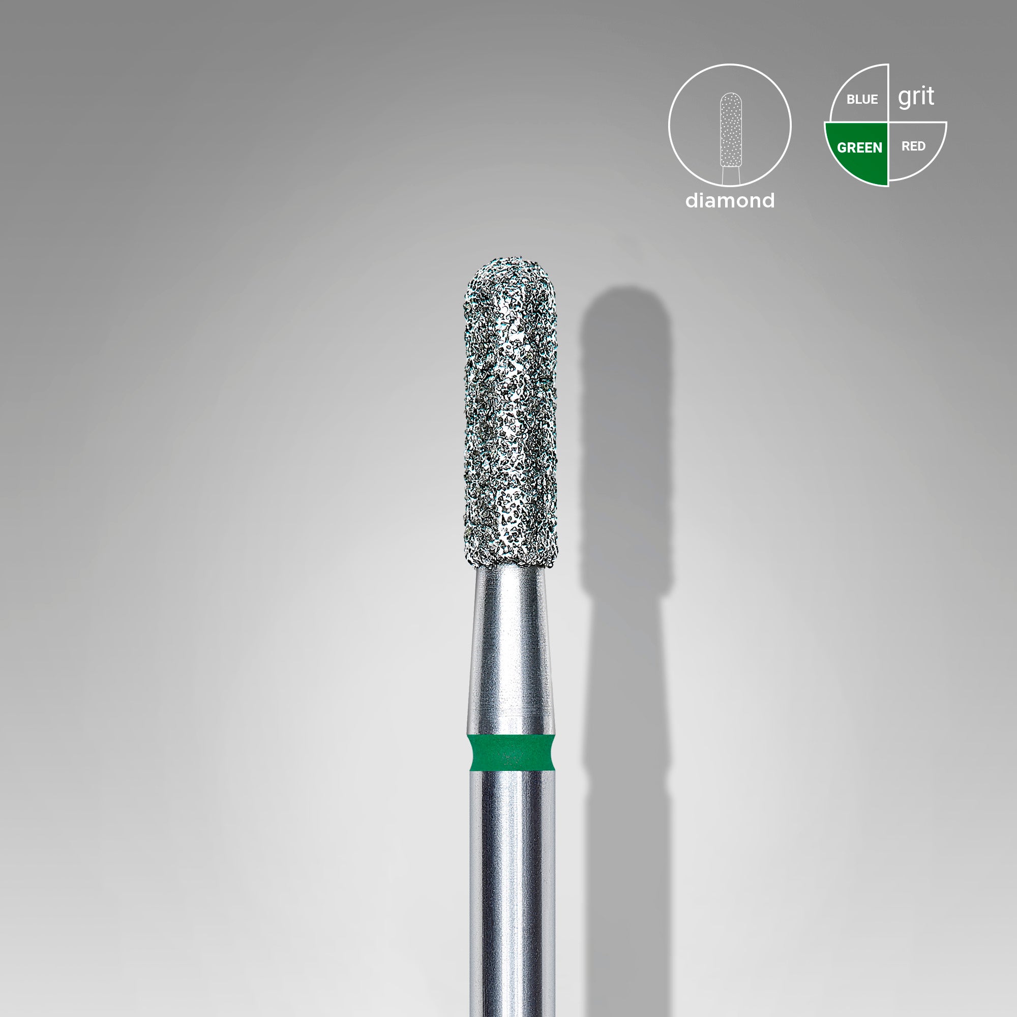 Diamond nail drill bit rounded cylinder green EXPERT head diameter 2.3 mm / working part 8 mm