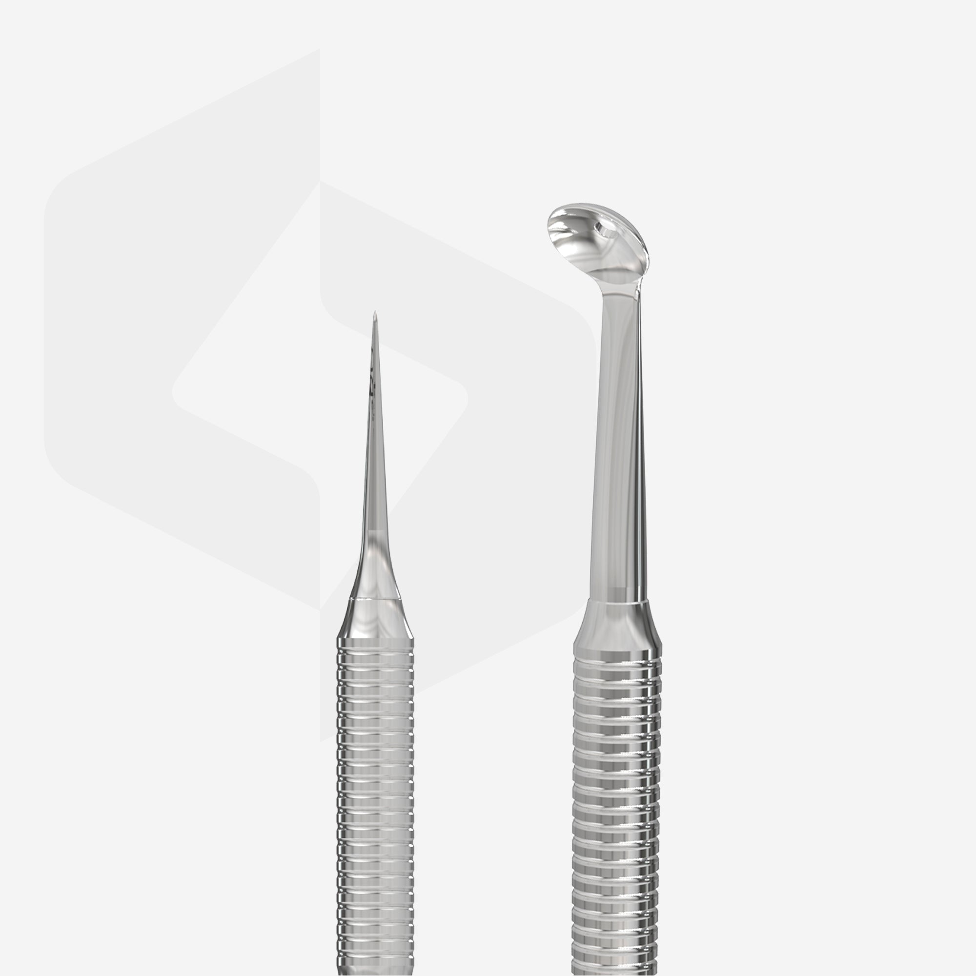 Working ends of STALEKS EXPERT 21 TYPE 4: straight Vidal needle and enlarged Uno spoon