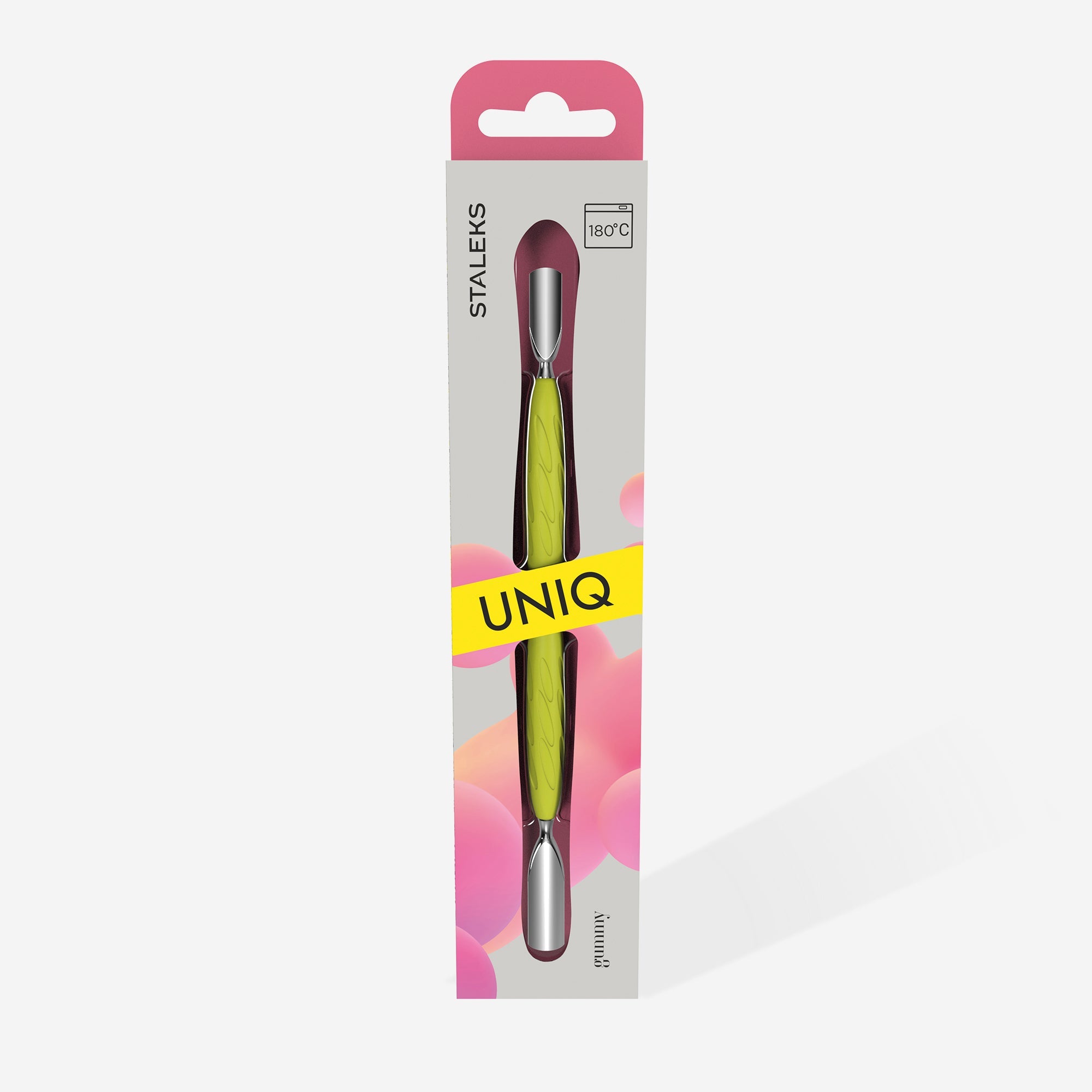 Manicure pusher Gummy with silicone handle UNIQ 10 TYPE 1 (rounded wide and rounded narrow pusher) 