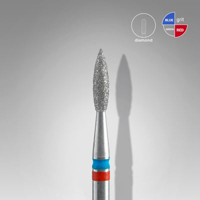 Diamond nail drill bit DUO pointed flame red-blue EXPERT head diameter 2,1 mm / working part 8 mm