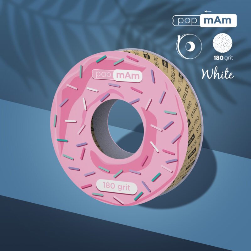 Disposable white abrasive tape papmAm EXPERT 180 grit for the plastic case