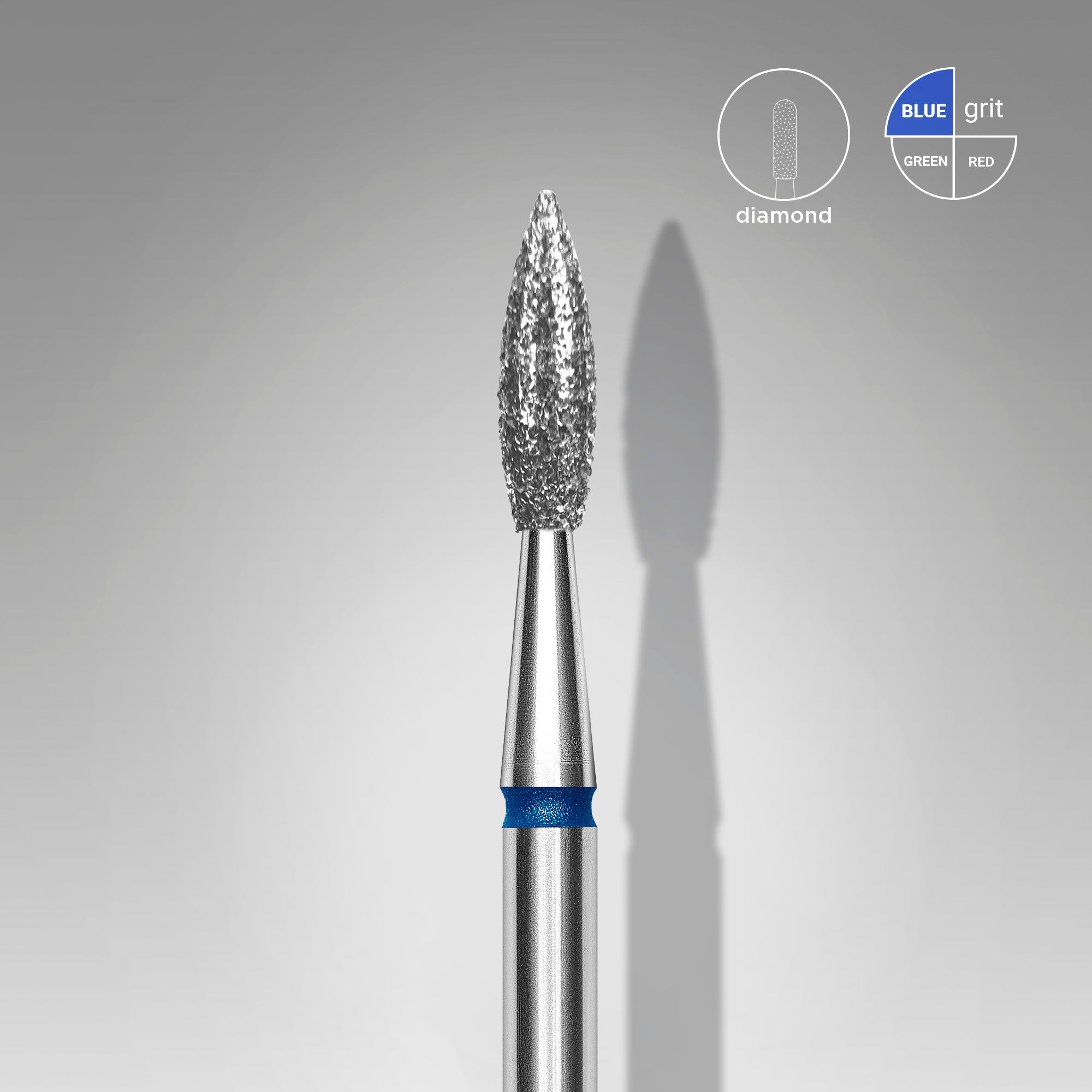 Diamond nail drill bit pointed flame blue EXPERT head diameter 2.3 mm / working part 8 mm