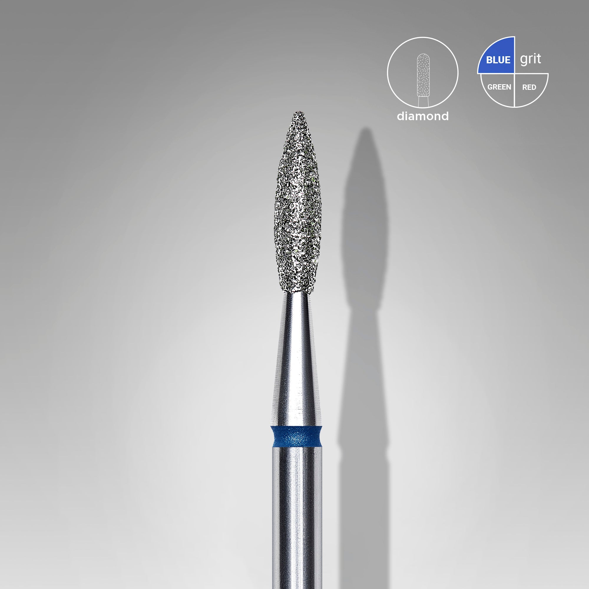 Diamond nail drill bit pointed flame blue EXPERT head diameter 2.1 mm / working part 8 mm