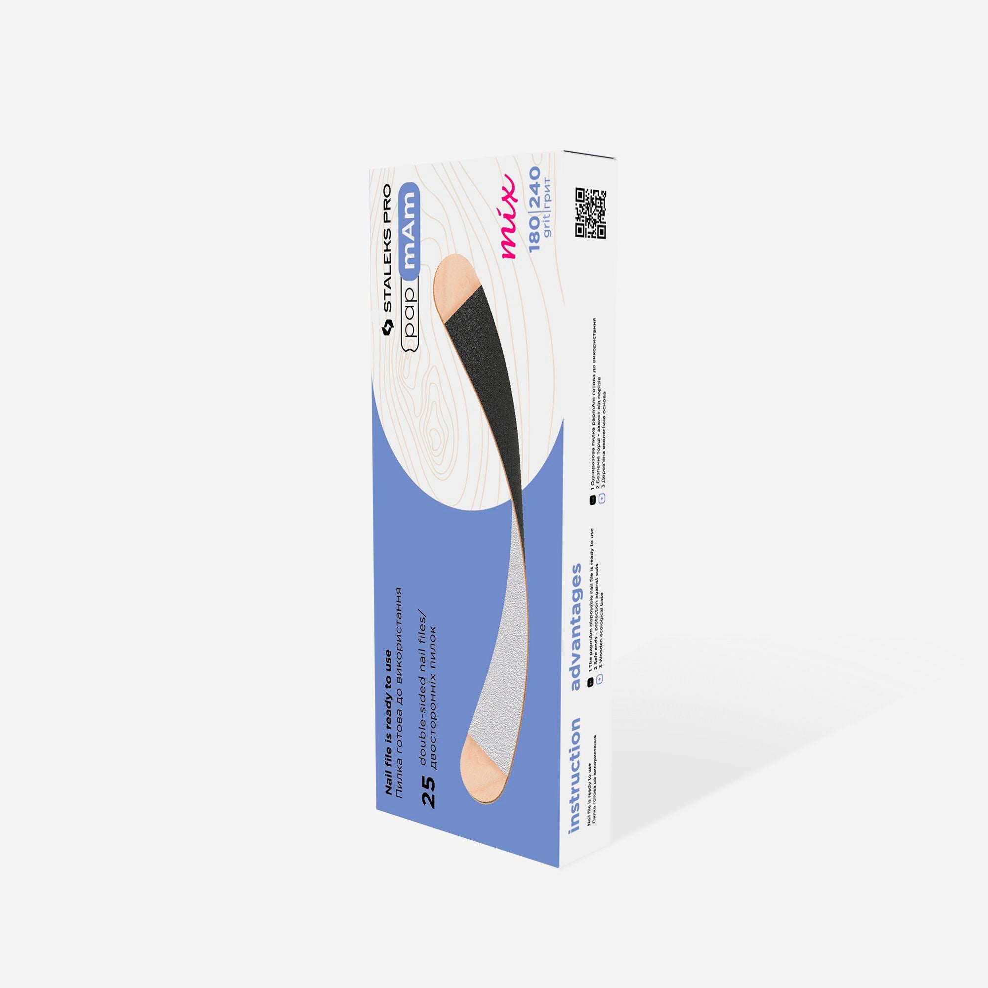 Disposable double-sided files papmAm Mix EXPERT 22 on a wooden base 180/240 grit (25 pcs)