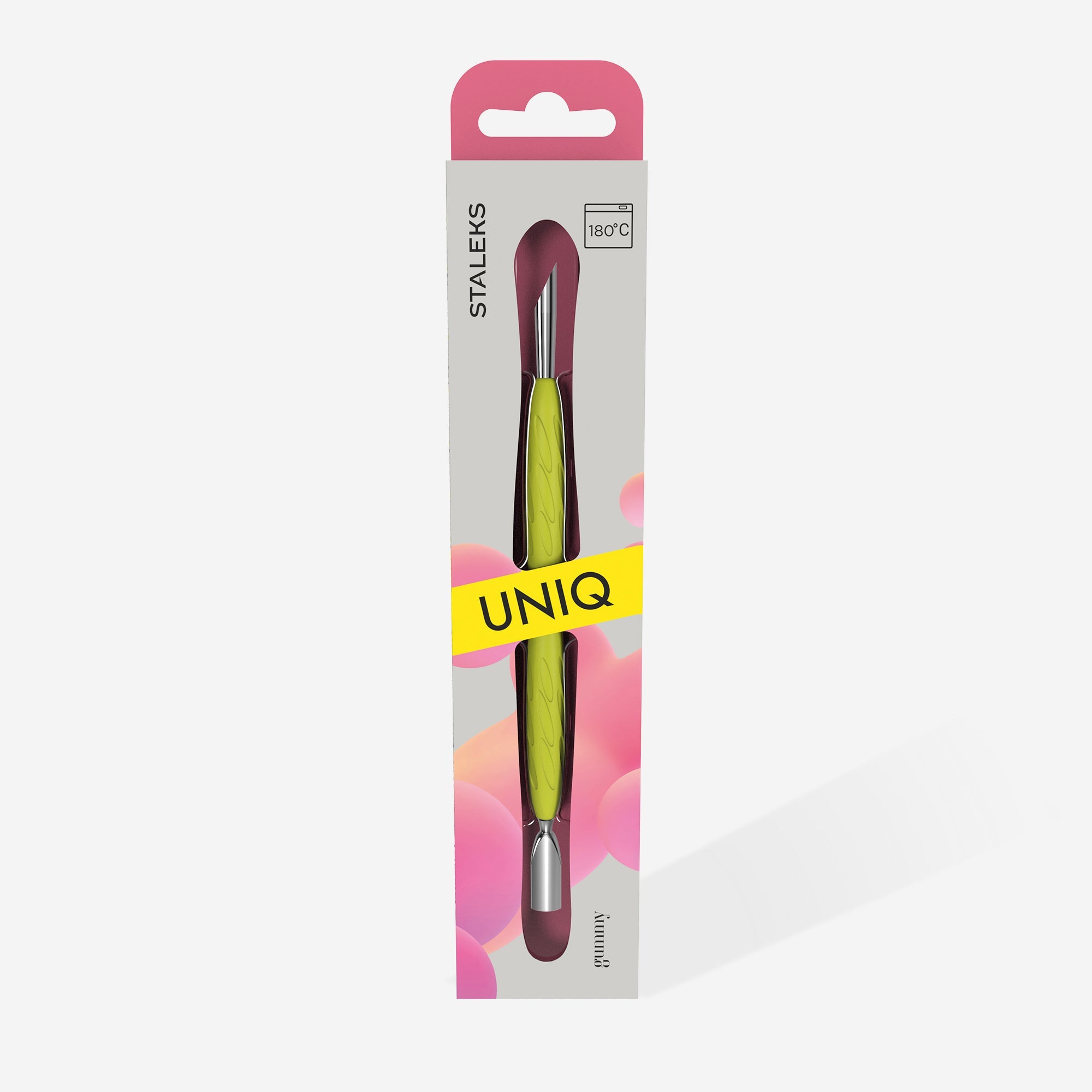 Manicure pusher Gummy with silicone handle UNIQ 10 TYPE 2 (rounded narrow and beveled pusher) 