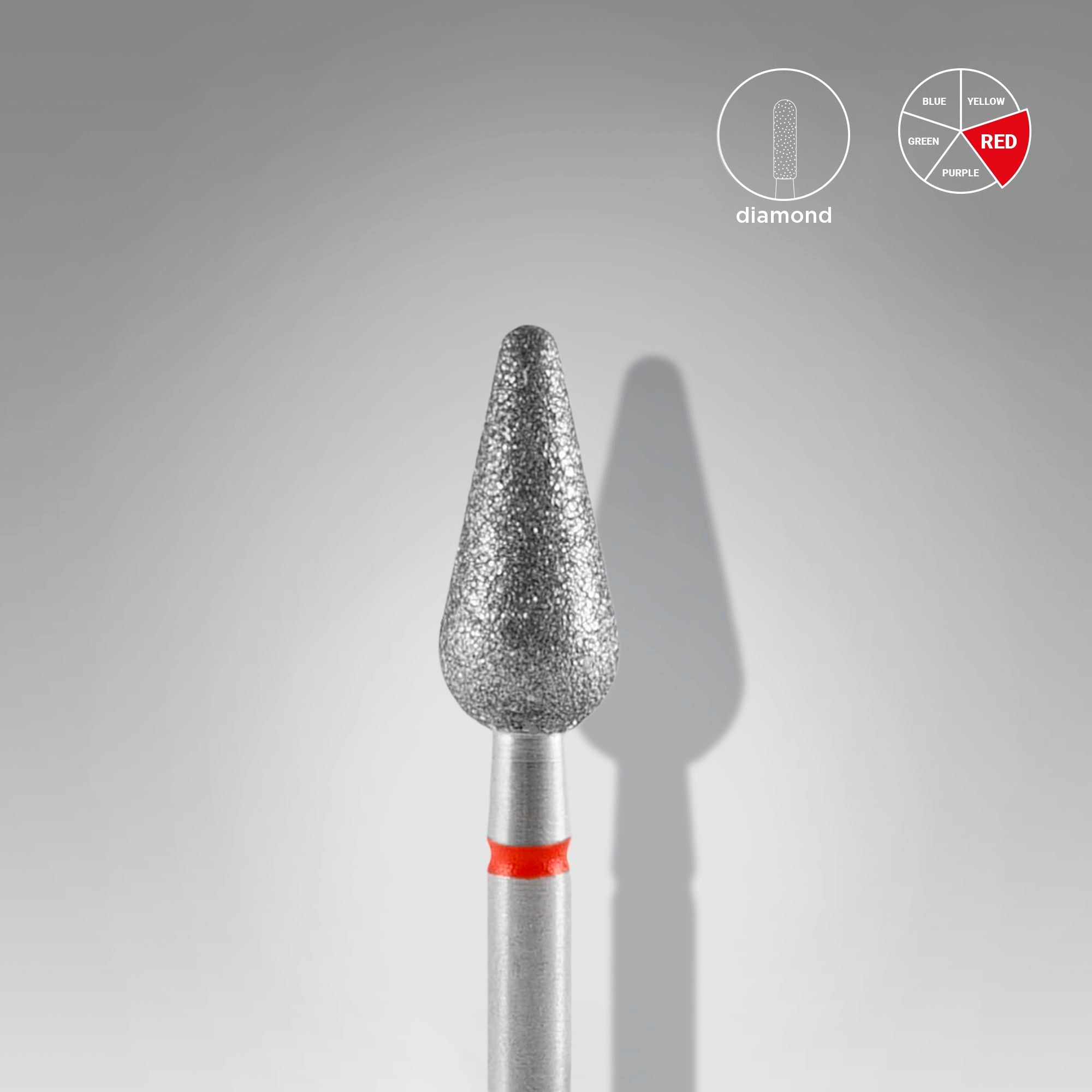 Diamond nail drill bit rounded pear red EXPERT head diameter 5 mm / working part 12 mm