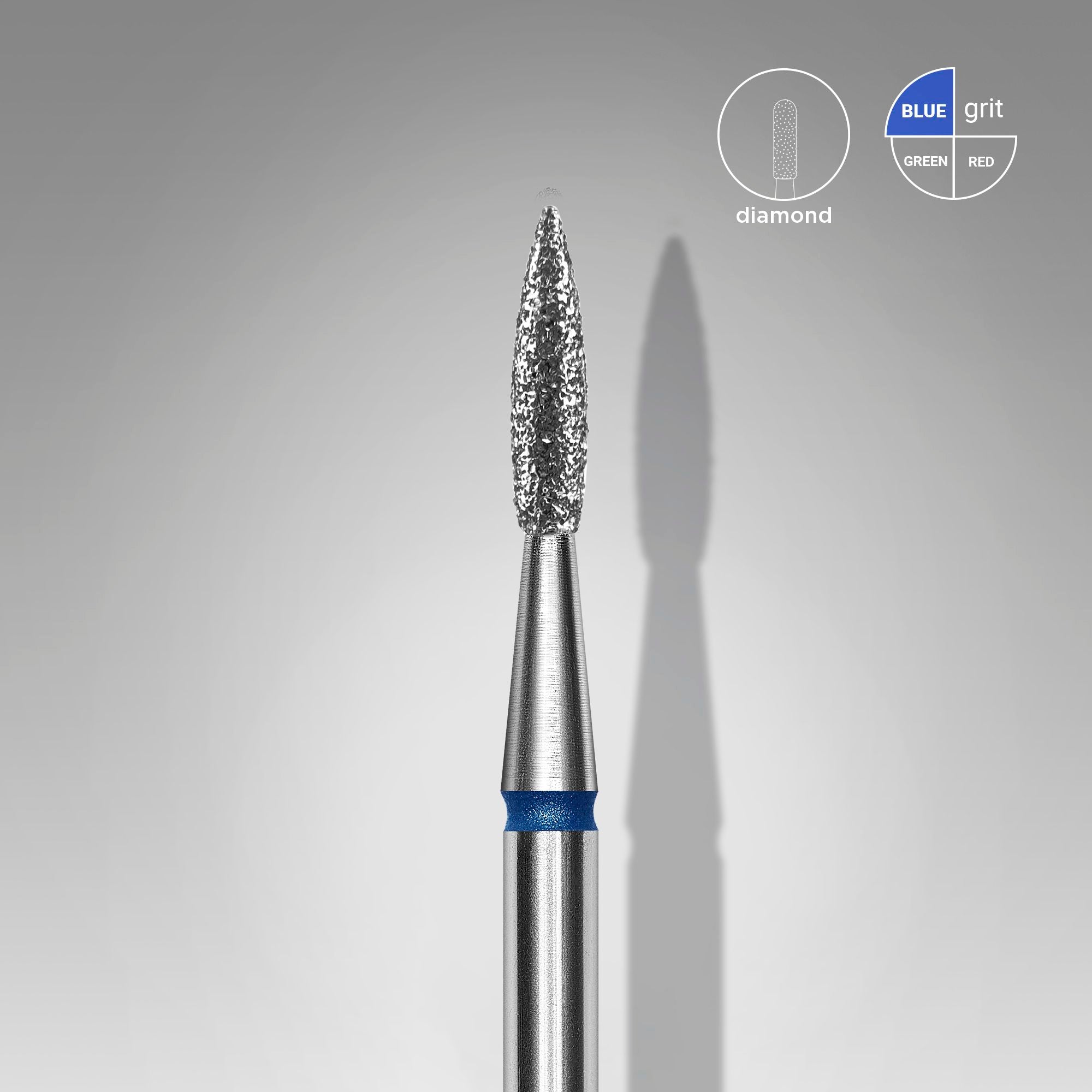 Diamond nail drill bit pointed flame blue EXPERT head diameter 1.8 mm / working part 8 mm