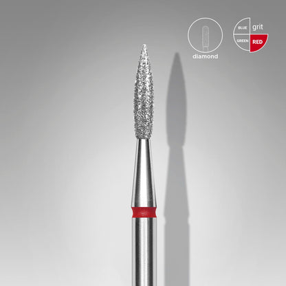 Diamond nail drill bit pointed flame red EXPERT head diameter 2.3 mm / working part 8 mm