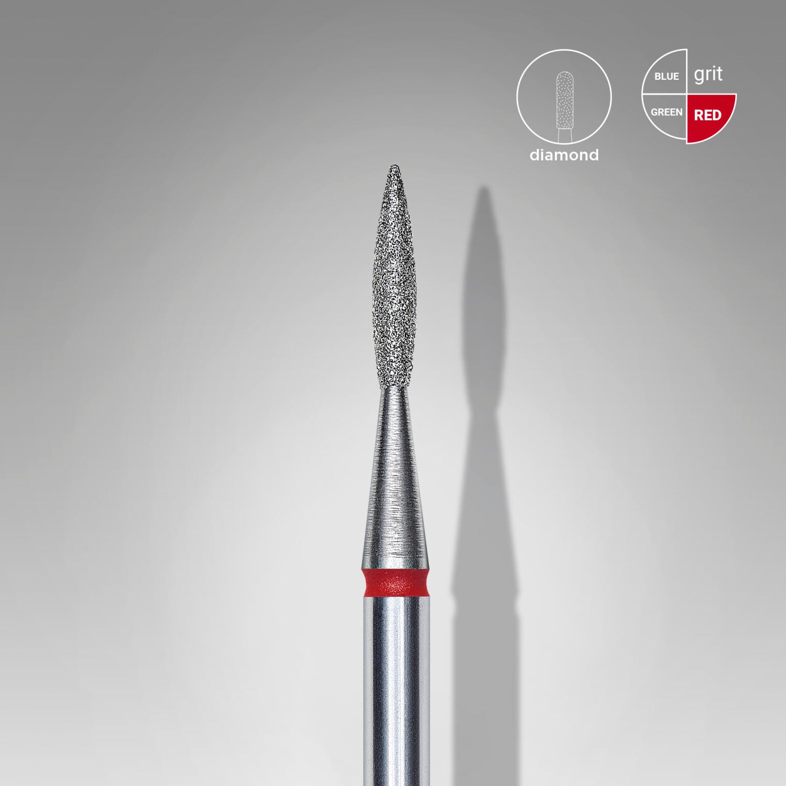 Diamond nail drill bit pointed flame red head EXPERT diameter 1,6 mm / working part 8 mm
