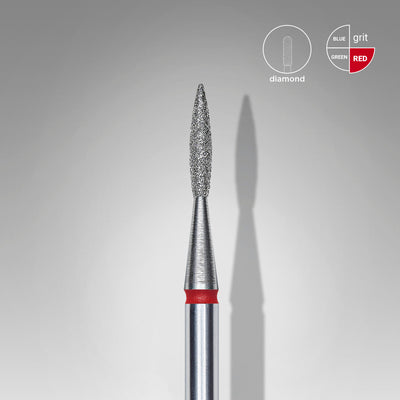 Diamond nail drill bit pointed flame red head EXPERT diameter 1,6 mm / working part 8 mm