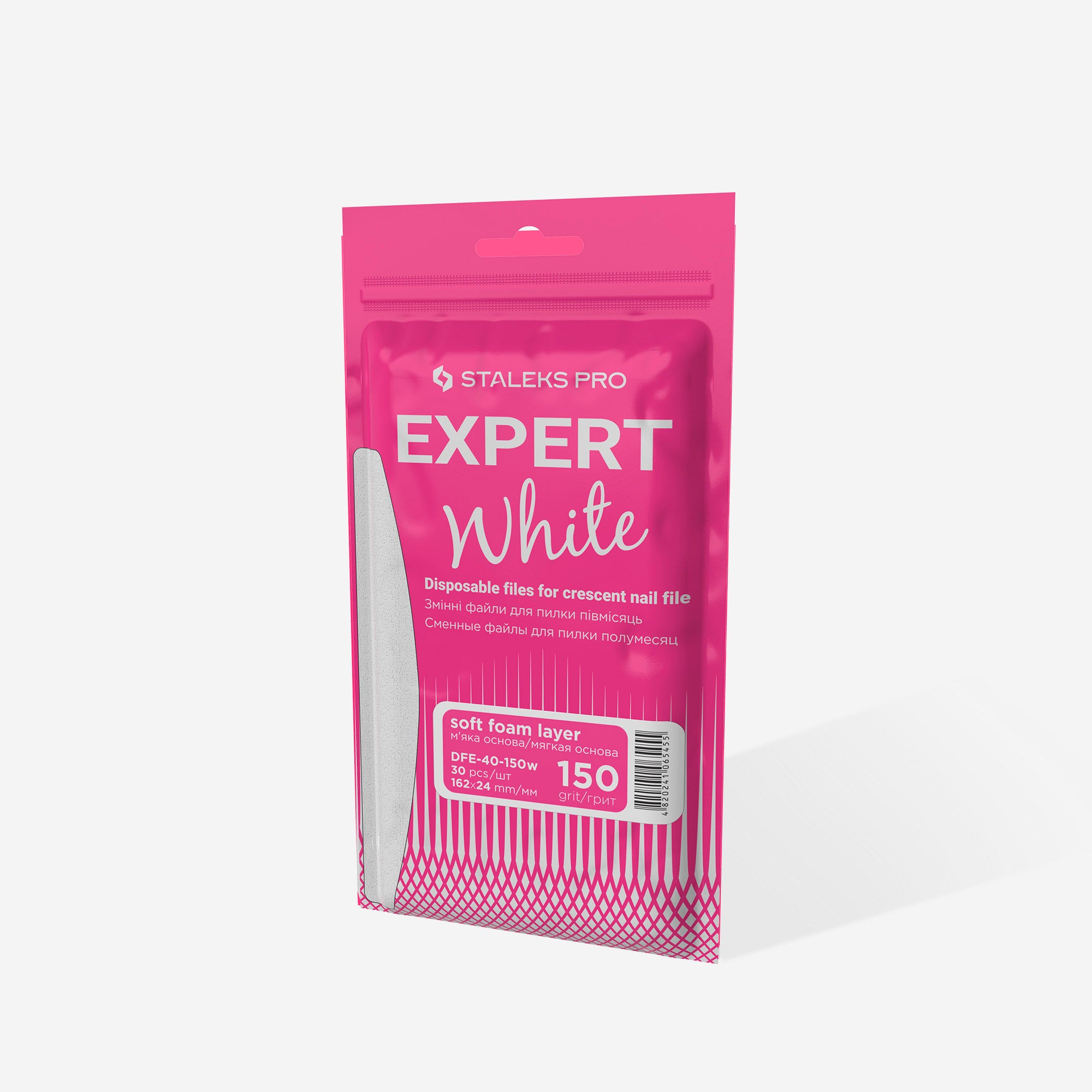Disposable white files for crescent nail file on a soft foam layer EXPERT 40 150 grit (30 pcs)