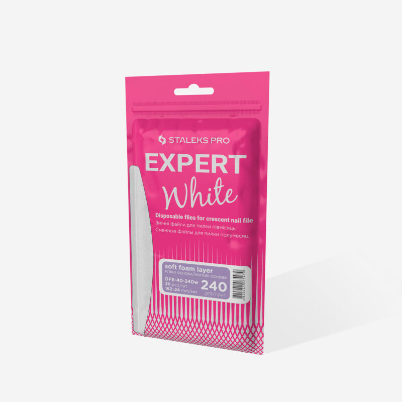 Disposable white files for crescent nail file on a soft foam layer EXPERT 40 240 grit (30 pcs)