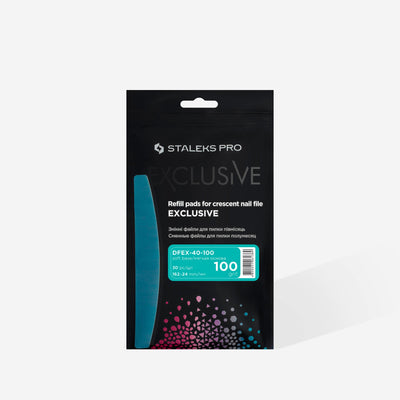 STALEKS EXCLUSIVE DFEX-40-100 crescent foam-backed adhesive files, 100 grit, 30 pieces — packaging showing grit and pack quantity