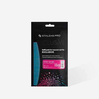 STALEKS EXCLUSIVE DFEX-40-150 crescent foam-backed adhesive files, 150 grit, 30 pieces — packaging showing grit and pack quantity