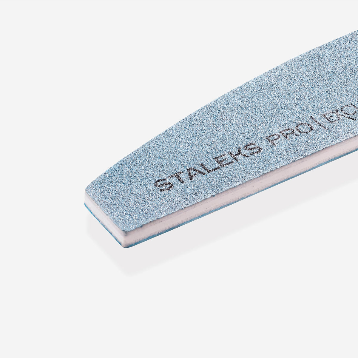 STALEKS EXCLUSIVE NFX-42/10 crescent nail file, 150/180 grit — abrasive surface and cushioned edge close-up