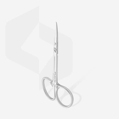 STALEKS EXCLUSIVE SX-21/1m Magnolia cuticle scissors with hook — angled view showing Magnolia engraving