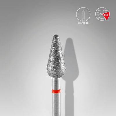 STALEKS FA101R050/12 — Diamond nail drill bit rounded pear red EXPERT diameter 5 mm / working part 12 mm — head detail
