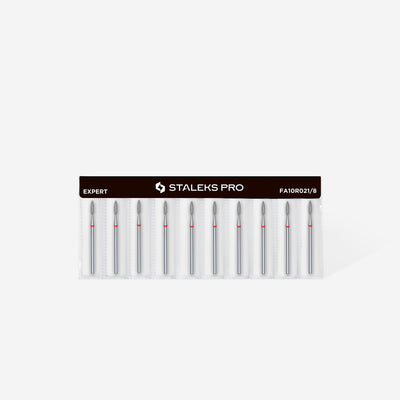 STALEKS FA10R021/8 — Diamond nail drill bit flame red EXPERT head diameter 2,1 mm / working part 8 mm — official view 3