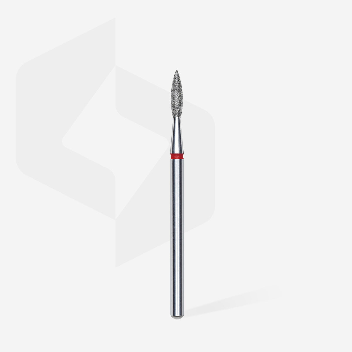 STALEKS FA11R021/8 — Diamond nail drill bit pointed flame red head EXPERT diameter 2,1 mm / working part 8 mm — full-tool view