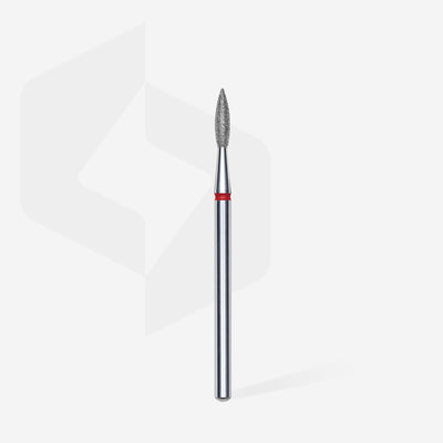 STALEKS FA11R021/8 — Diamond nail drill bit pointed flame red head EXPERT diameter 2,1 mm / working part 8 mm — full-tool view