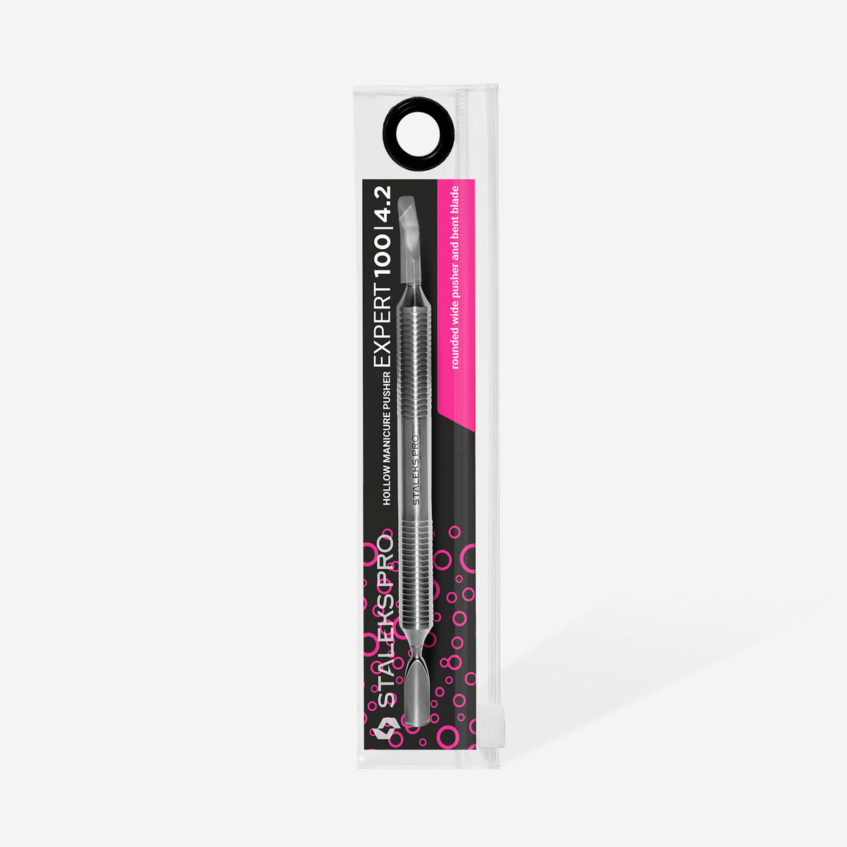 STALEKS PE-100/4.2 — Hollow manicure pusher EXPERT 100 TYPE 4.2 (rounded narrow pusher and bent blade) — official view 4