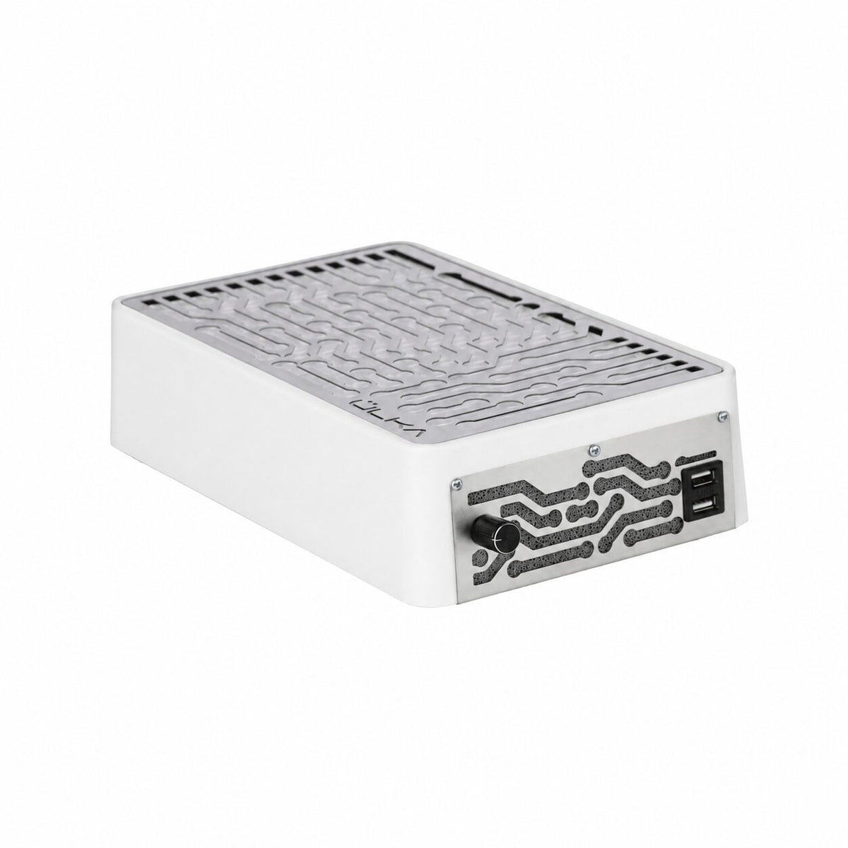 ULKA Nano white with silver grille — angled studio view