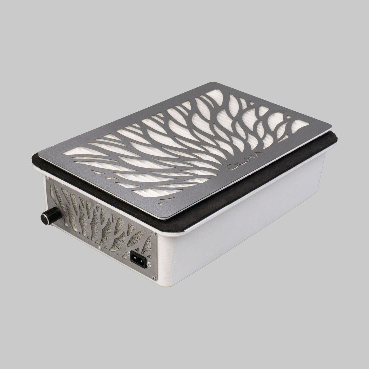 ULKA Tornado Built-In white with silver grille — angled studio view