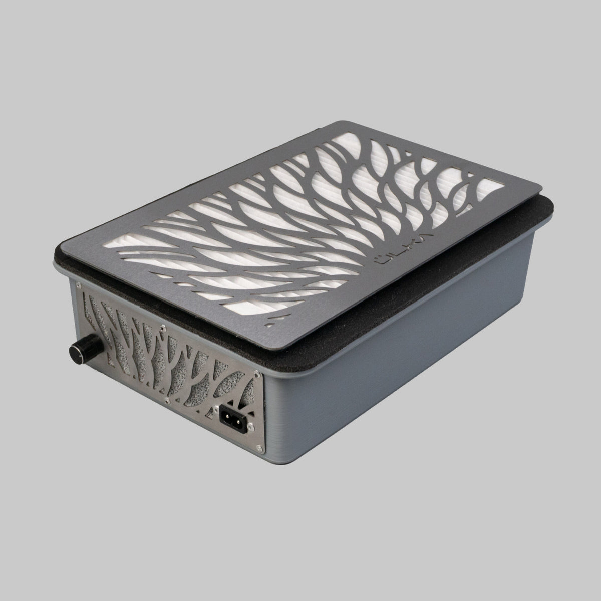 ULKA Tornado Built-In grey with silver grille — angled studio view